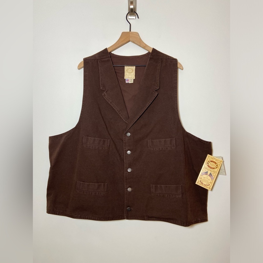 NWT Wah Maker Mens Canvas Vest Brown Western Cowboy Frontier Made USA Sz 3X